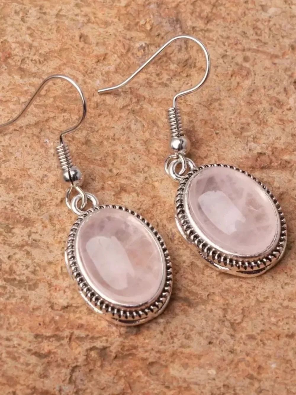 Rose Quartz Oval Drop Earrings N2466